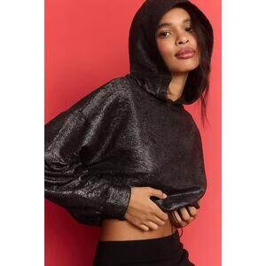 NWT Anthropologie Pilcro Glitter Cropped Hoodie Wmn L Sparkly Glam Casual